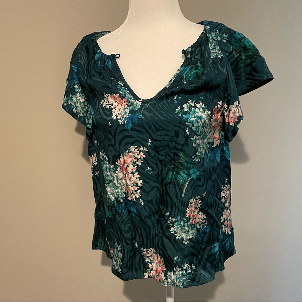 Rebecca Taylor | Teal Combo Short Sleeve Blouse